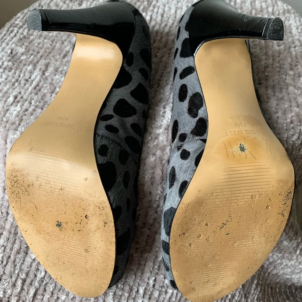 NINE WEST Pony Hair Print Peep Toe Heels 7.5 - Picture 6 of 12